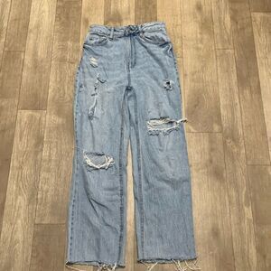 Womens PacSun‎ 90’s Boyfriend Distressed Raw Hem Frayed High Rise Jeans